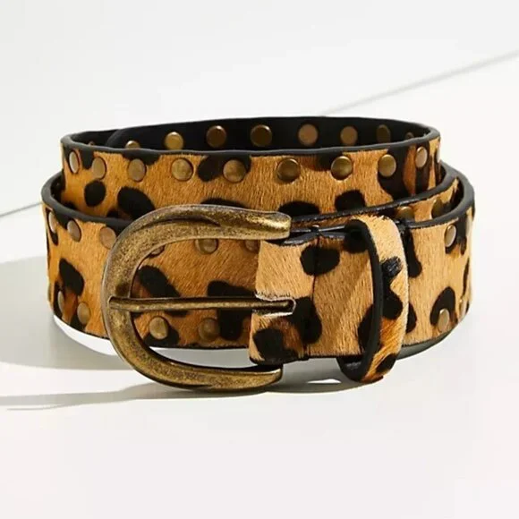 Free People Calf Hair Leather Animal Print Belt S/M Black Brown Bronze Buckle Free People | Accessories | Free People Marcella Calf Hair  main image 4